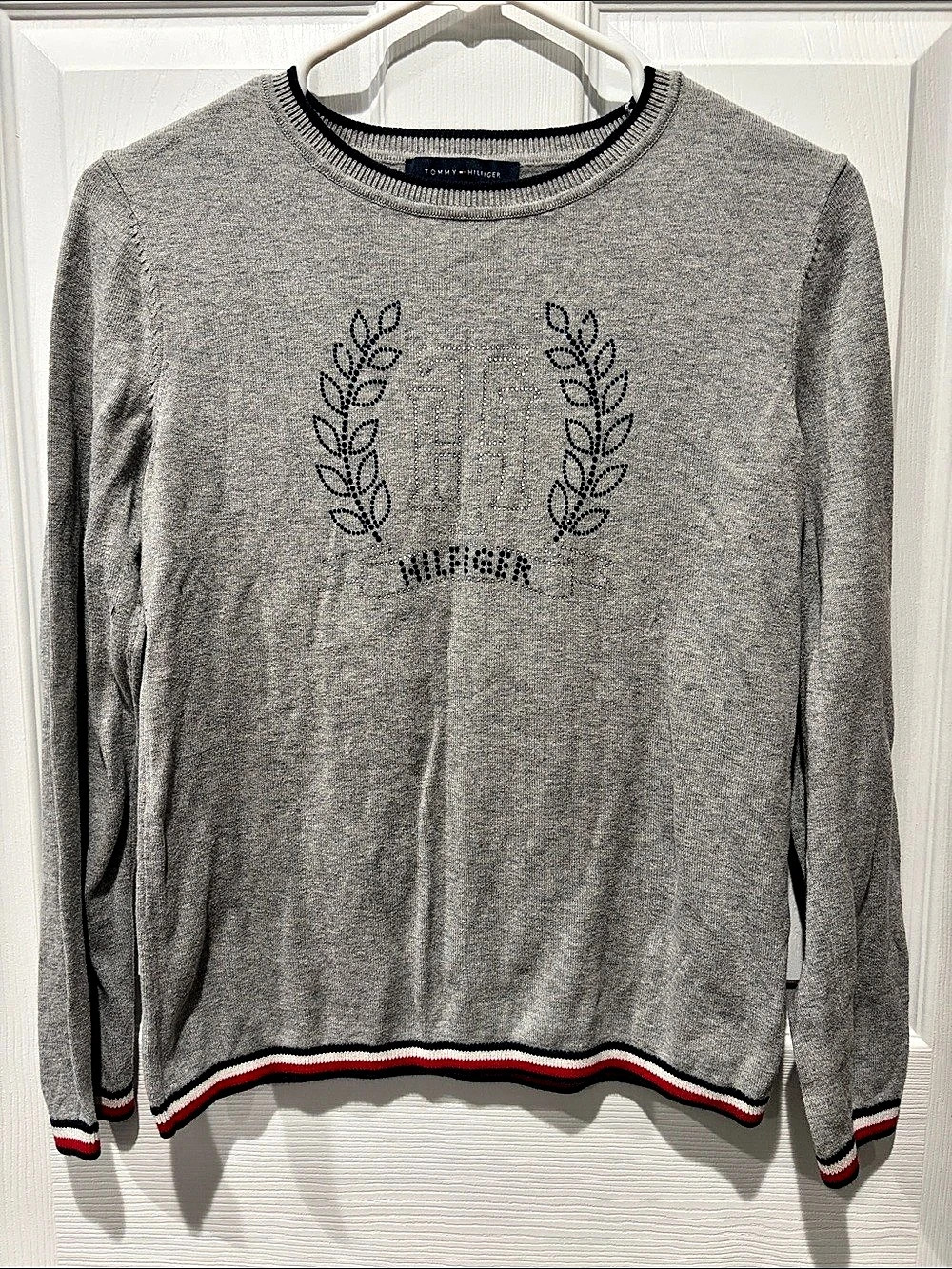 Tommy Hilfiger Crew Neck Cotton Sweater Gray Size Small